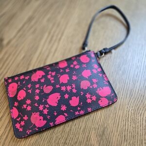 Used Coach Outlet Black Wristlet Clutch with Hot Pink Floral Print
